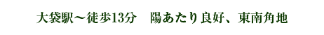 大袋駅~徒歩13分 陽あたり良好、東南角地 大袋駅~徒歩13分 陽あたり良好、東南角地